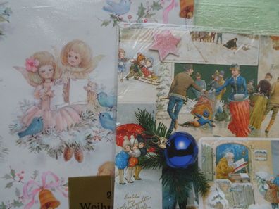 4 alte Nostalgie Geschenkbogen Geschenkpapier Eislauf Schlitten Engel 50x70cm