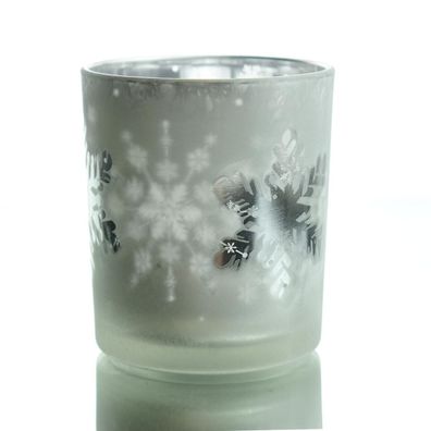 Weihnachtsdeko Windlicht Schneeflocke Silberfarben matt 10 cm - Glas