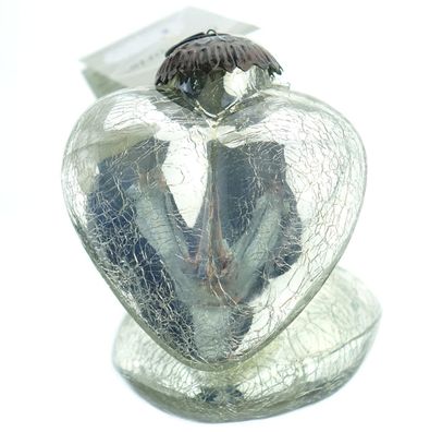 Weihnachtskugel Craquelé Optik in Herzform Silberfarben 7,5 cm - Glas