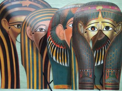4 Mamelok England geprägte Gesichtsmasken & Band Ägypten Pharao...