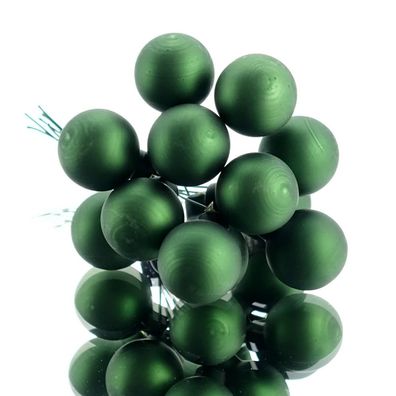 Mini-Weihnachtskugeln Piniengrün am Draht matt Ø 2,5 cm aus Glas - 12er Set