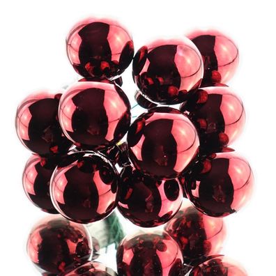 Mini-Weihnachtskugeln Ox Blood am Draht glänzend Ø 2,5 cm aus Glas - 12er Set