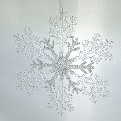Weihnachtsdeko Schneeflocke Transparent & Silberfarben Ø 21 cm - Kunststoff
