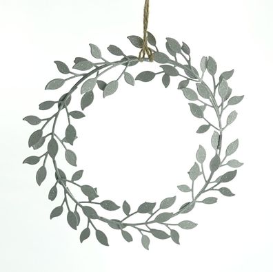 Weihnachtskranz mit Blättern Silberfarben Ø 19 cm aus Metall
