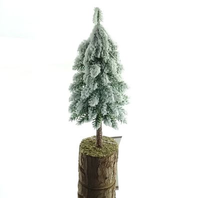 Weihnachtsdeko Tannenbäumchen Grün beschneit 26 cm auf Holzfuß