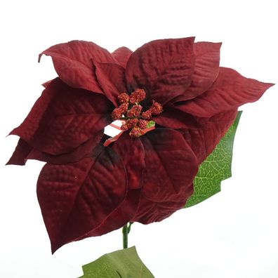 Weihnachtsstern-Blüte / Poinsettie Dunkelrot am langen Stiel 74 cm - Kunststoff