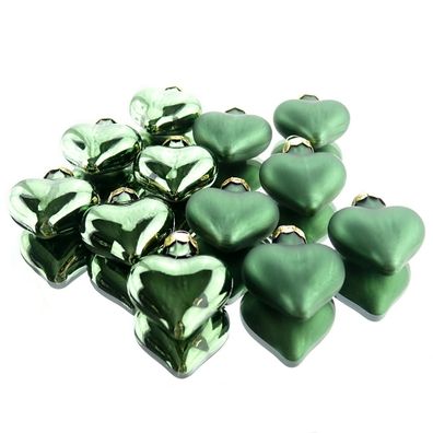 Weihnachtsanhänger Herzen Piniengrün 4 cm aus Glas - 12er Set