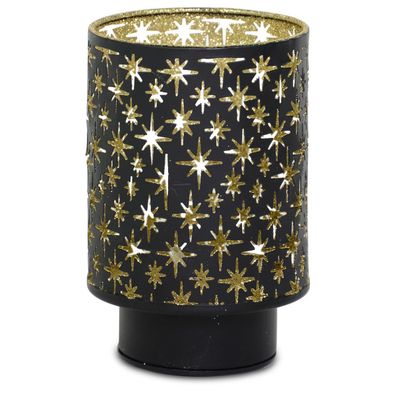 Weihnachtliches Lichtspiel Sternenhimmel Schwarz & Gold Ø 9 cm mit LED - Metall