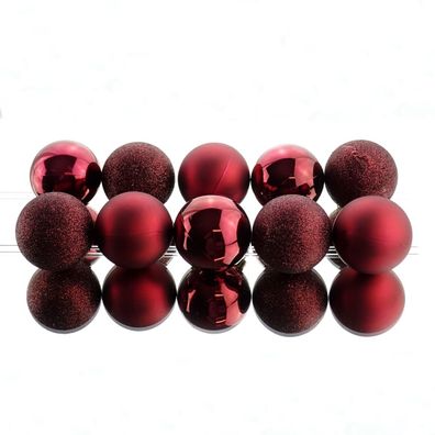 Bruchfeste Weihnachtskugeln Ox Blood dunkelrot Ø 6 cm aus Kunststoff - 10er Set