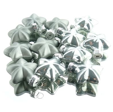 Weihnachtsanhänger Mini-Sterne Marble Grey silbergrau Ø 4 cm aus Glas - 12er Set