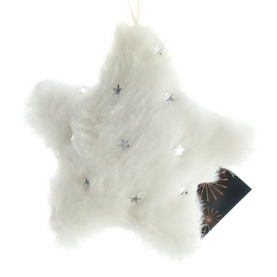 Weihnachtsanhänger Stern Weiß mit silbernen Sternen Ø 12 cm - Plüsch