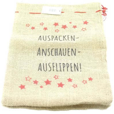 Weihnachtlicher Jutesack mit Aufdruck auspacken anschauen ausflippen 25 x 35 cm