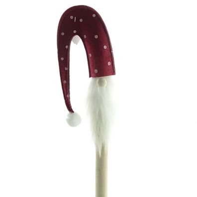 Weihnachtlicher Dekostecker Santa Rot & Grau gepunktete Mütze 50 cm - Holz