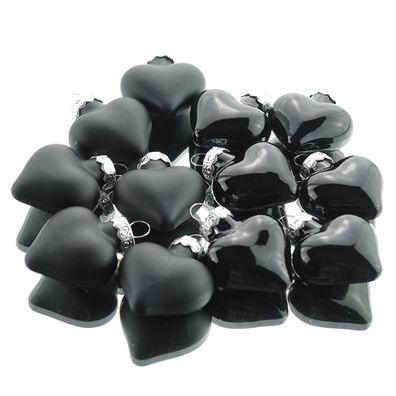 Weihnachtsanhänger Herzen Black schwarz 4 cm aus Glas - 12er Set