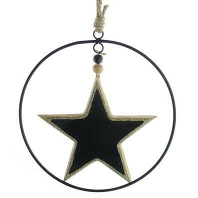 Weihnachtsanhänger Stern Schwarz mit schwarzem Ring Ø 20 cm - Holz & Metall