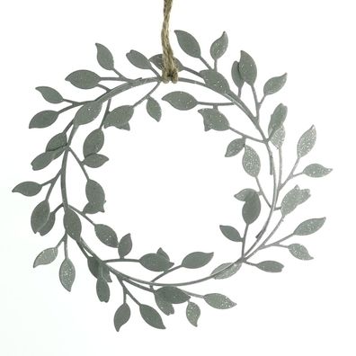 Weihnachtskranz mit Blättern Silberfarben Ø 14 cm aus Metall