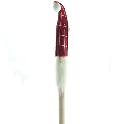 Weihnachtlicher Dekostecker Santa Rot & Grau karierte Mütze 50 cm - Holz