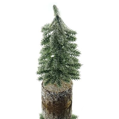 Weihnachtsdeko Tannenbäumchen Grün gefrostet 19 cm auf Holzfuß