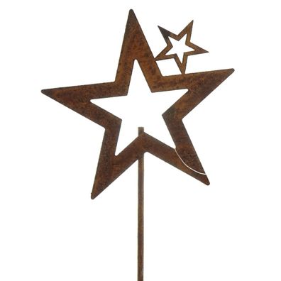 Weihnachtlicher Metall-Stecker Stern mit Ministern mit Rostfinish Ø 10,5 cm