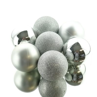 Bruchfeste Weihnachtskugeln Silver silberfarben Ø 8 cm aus Kunststoff - 7er Set