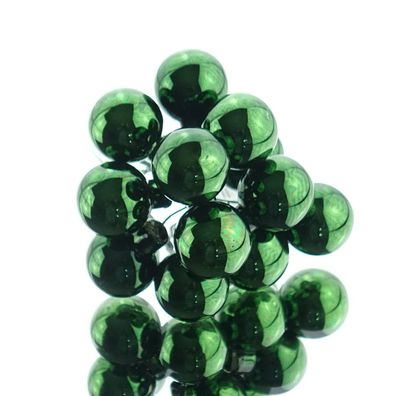 Mini-Weihnachtskugeln Piniengrün am Draht glänzend Ø 2,5 cm aus Glas - 12er Set