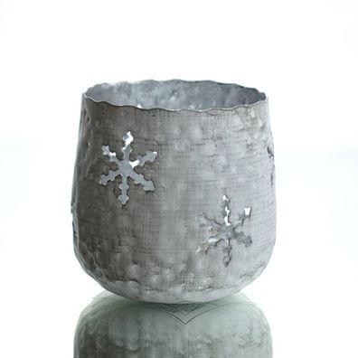 Weihnachtliches Windlicht Schneeflocke Silberfarben aus Metall 6,5 x 7 cm