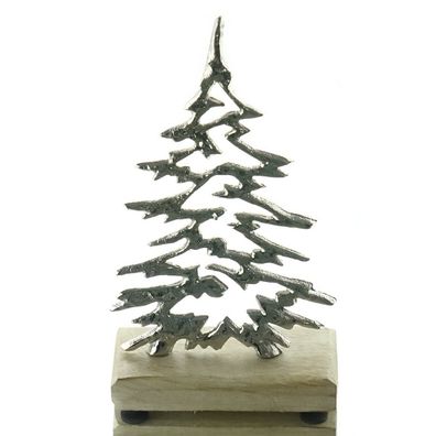 Weihnachtsdeko Tannenbaum Silberfarben auf Holzsockel 19 cm - Aluminium
