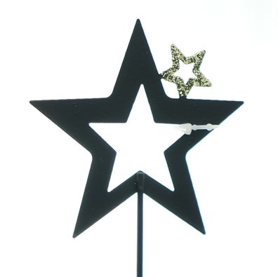 Weihnachtsstecker Stern auf Stern schwarz & goldfarben Ø 7,5 cm