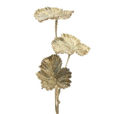 Weihnachtlicher Zweig mit 3 Blättern Goldfarben metallic 29 cm - Kunstpflanzen