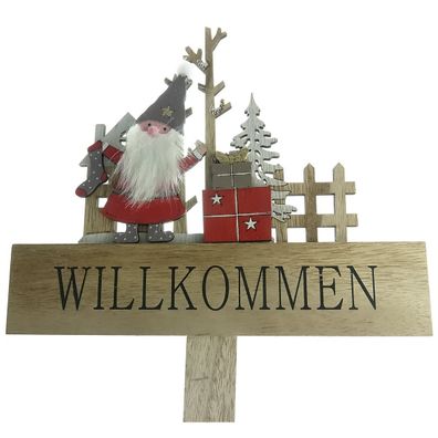 Weihnachtlicher Willkommens-Stecker mit Schriftzug 73 cm aus Holz