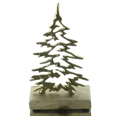 Weihnachtsdeko Tannenbaum Goldfarben auf Holzsockel 19 cm - Aluminium