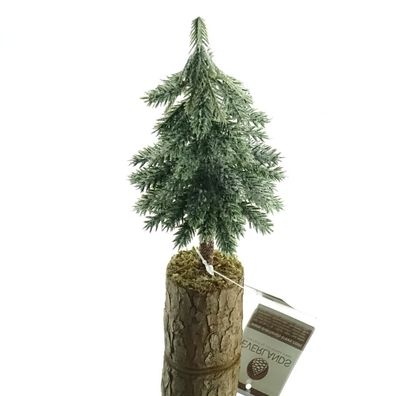Weihnachtsdeko Tannenbäumchen Grün gefrostet 21 cm auf Holzfuß
