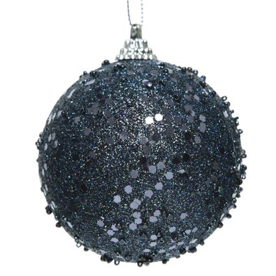 Bruchfeste Weihnachtskugel Nachtblau Glitter Ø 8 cm - Kunststoff