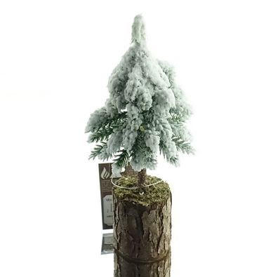 Weihnachtsdeko Tannenbäumchen Grün beschneit 21 cm auf Holzfuß