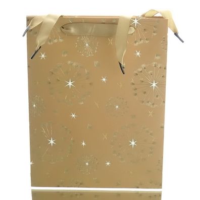 Geschenktasche Braun mit weihnachtlichem Muster & Griff 18 x 24 cm - Papier