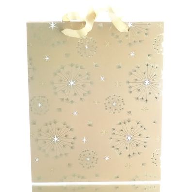 Geschenktasche Braun mit weihnachtlichem Muster & Griff 26 x 32 cm - Papier