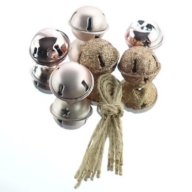 Weihnachtsdeko Glocken Rosa in drei Oberflächen aus Metall Ø 3 cm - 6er Set