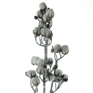 Weihnachtsdeko Baumwollfruchtzweig Weiß beeist 46 cm - Kunstblumen