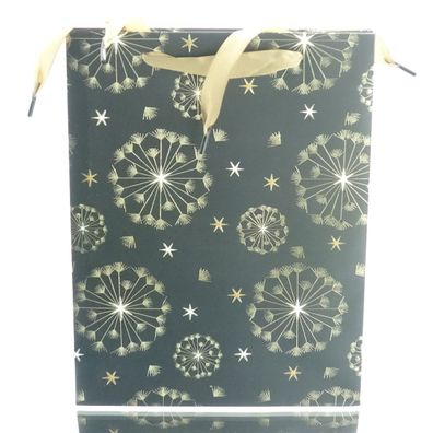 Geschenktasche Schwarz mit weihnachtlichem Muster & Griff 26 x 32 cm - Papier