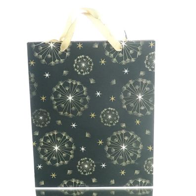 Geschenktasche Schwarz mit weihnachtlichem Muster & Griff 30 x 42 cm - Papier