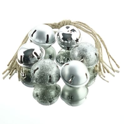 Weihnachtsdeko Glocken Silberfarben in drei Oberflächen aus Metall Ø 3 cm - 6er Set