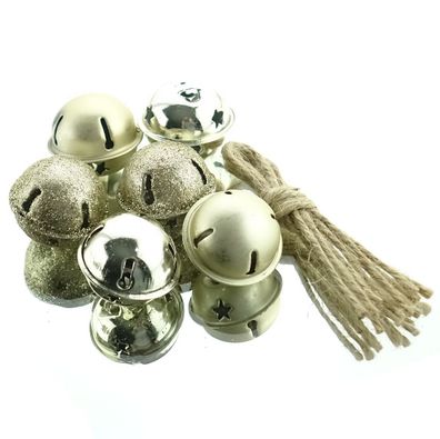 Weihnachtsdeko Glocken Goldfarben in drei Oberflächen aus Metall Ø 3 cm - 6er Set