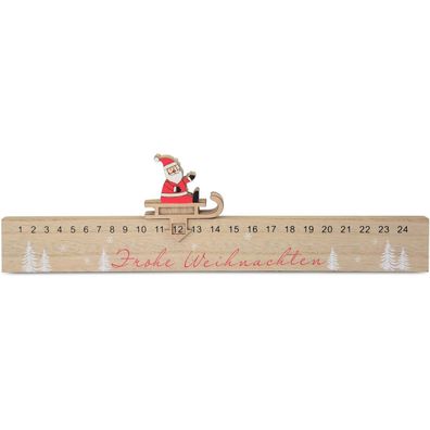 Adventskalender Santa mit Schlittenschieber Natur & Rot aus Holz