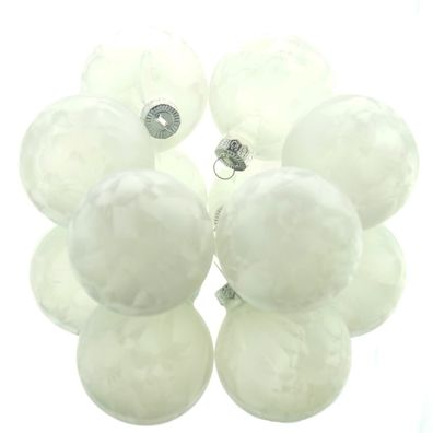 Christbaumkugeln Weiß mit Eislack Ø 6 cm aus Glas - 6er Set