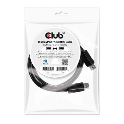 Kabel Video DisplayPort 1.4 HBR3 ST/ ST 2,0m 28AWG * Club3D*
