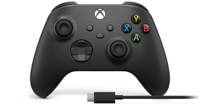 MS Xbox Wireless Controller - schwarz + Kabel für Windows