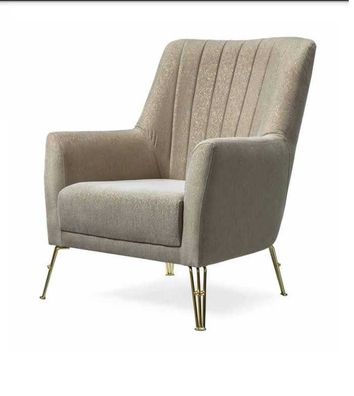 Design Sitzer Luxus Beige Sessel Relax Holz mit Edelstahl Sessel neu
