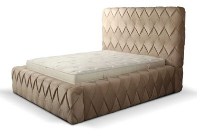 Luxus Bettrahmen 180x200 cm Farbe beige Kopfteil Betten Schlafzimmer Möbel