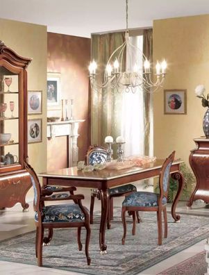 Klassischer Esszimmer Set Luxus Tisch 2x Armlehnenstühle Holz Gruppe 5tlg