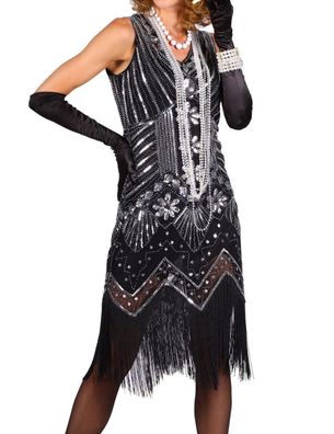 Charleston Kleid 20er Jahre schwarz silber Swing Flapper Karneval Silvester